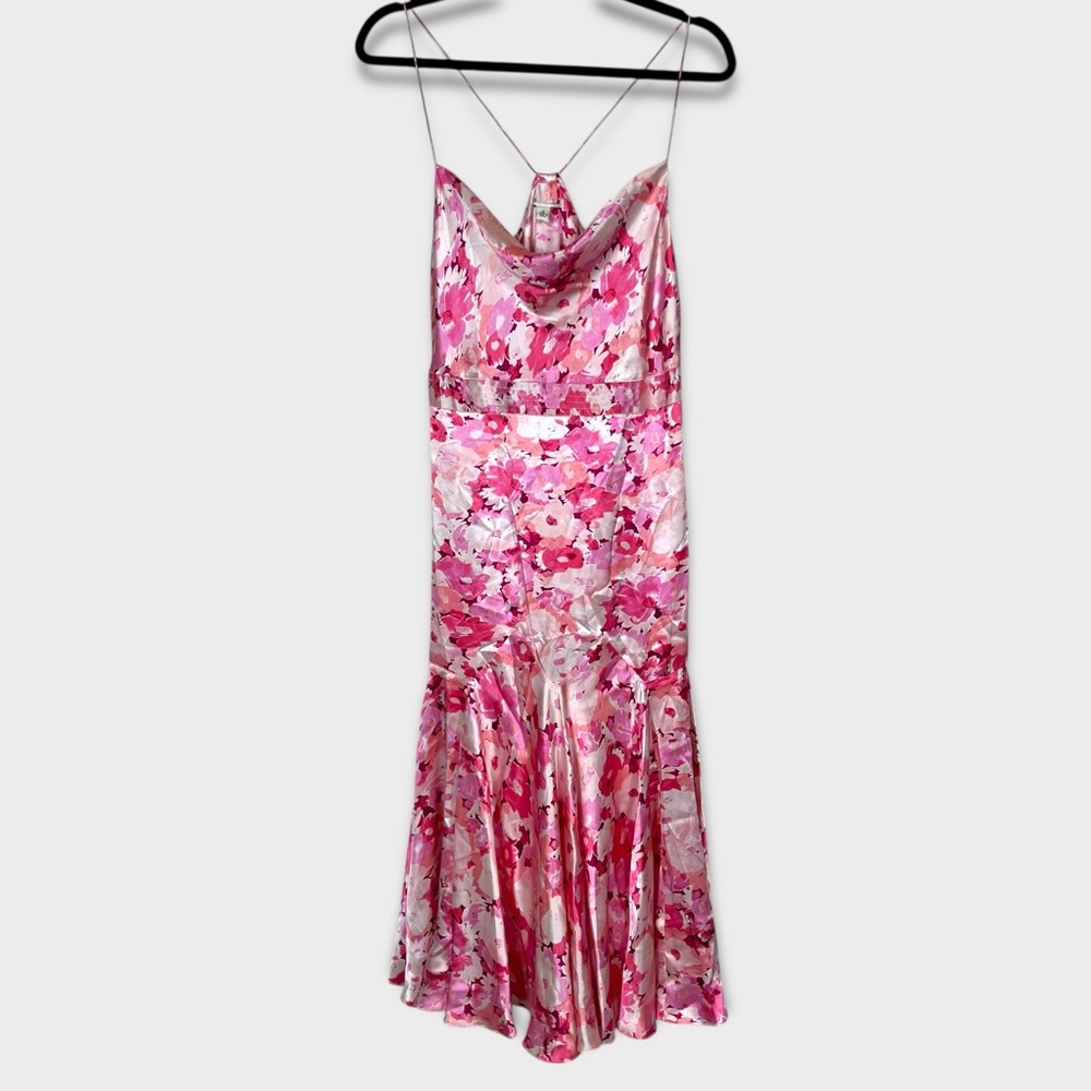 Gap Silk Midi Dress 10 Floral Cowl Neck‎ Coquette Feminine Dainty Fairy Y2K Pink